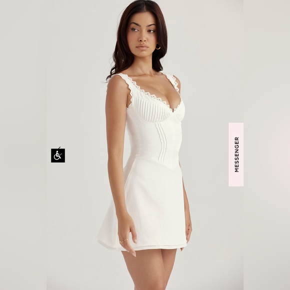 House Of CB White Tilly Pin Tuck Mini Dress feminine sexy girly fairy soft girl - Picture 4 of 16